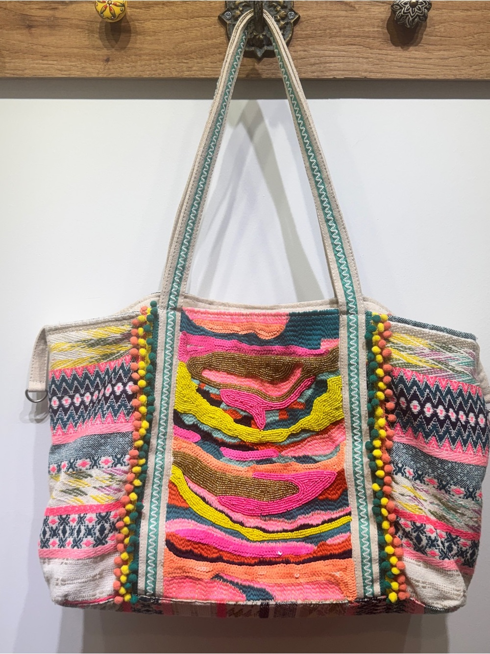 America & Beyond Daphne Embellished Multi Colored Hand Beaded Tote